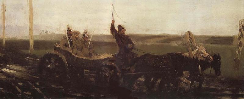 Ilya Repin Under Guard,Along the Muddy Road oil painting image